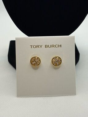 Tory Burch Small Gold Logo Cutout Stud Earrings
